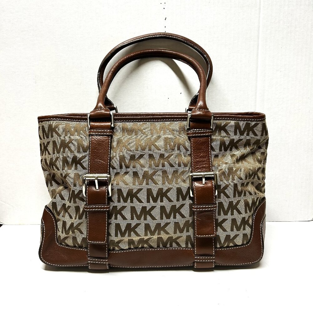 Michael Kors classic canvas shoulder bag with brown leather details